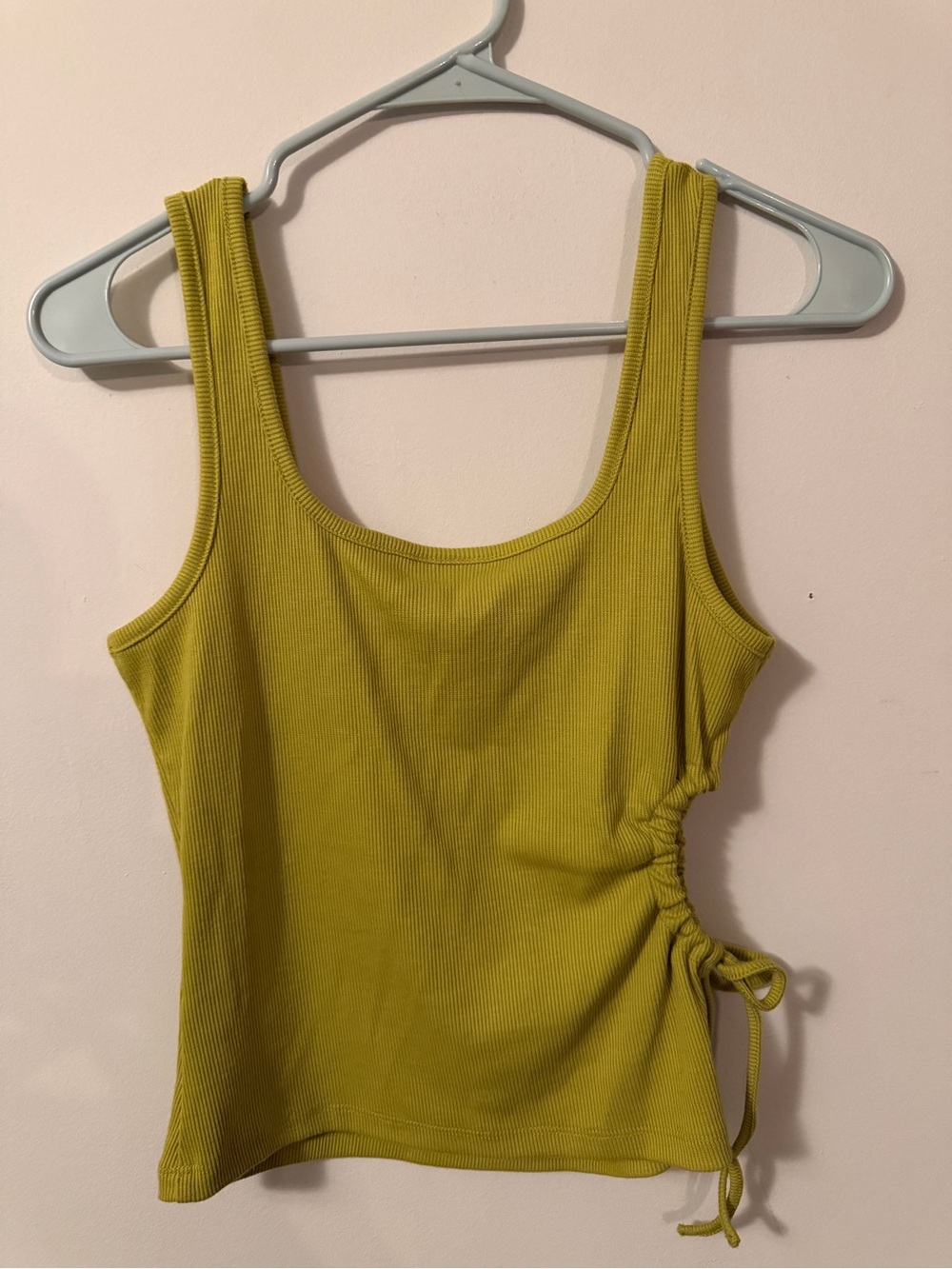 Chartreuse Ribbed Tank Top with Side Tie